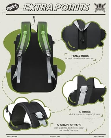 FOKDUVB Baseball Softball Gear Bag Backpack for Boys Girls Ages 6-8 8-12 12-14 Large Kids T-Ball Bat Bags with Ventilated Shoe Compartment Baseball Softball Players Stuff Supplies Black Gray Solid - Image 5