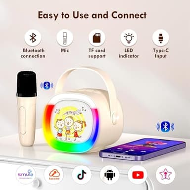 HWWR Mini Karaoke Machine with 2 Wireless Microphones Portable Bluetooth Speaker with Disco Lights, Kids Toys Christmas Birthday Gifts for Girls Boys Age 4, 5, 6, 7, 8, 9, 10, 11, 12+ Home Party - Image 4