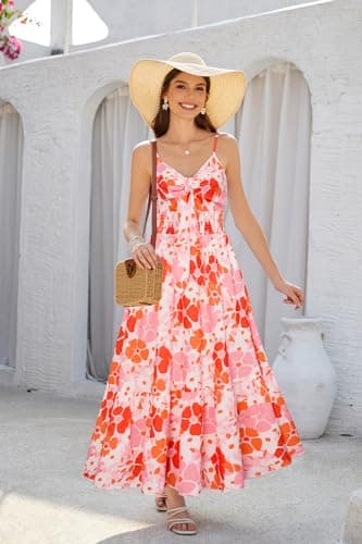Women's Summer Casual Boho Dress Floral Print Ruffle Sleeveless High Waist Maxi Beach Dresses - Image 3