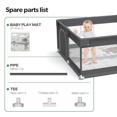Fodoss Baby Playpen with Mat, Small Play Pen(47x47inch), for Babies and Toddlers, Pen Apartment, Yard Baby, Fence Area Playyard Activity Center (Dark Gray) - Image 6