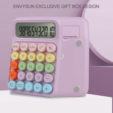 Envysun Colorful Candy Calculator,Mechanical Calculator Cute 12 Digit Large LCD Display Big Round Button Calculator,Easy to Press,for School Office Business Home,Automatic Sleep,with Batter(Purple) - Image 3