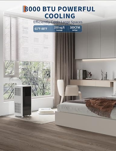 8,000 BTUs Portable Air Conditioner, 3-in-1 AC Unit with Fan, Dehumidifier, Air Conditioner for Bedroom Cools Rooms Up to 350 Sq.Ft, Indoor Quiet AC Unit, Easy Installation Kit Included, Grey - Image 2