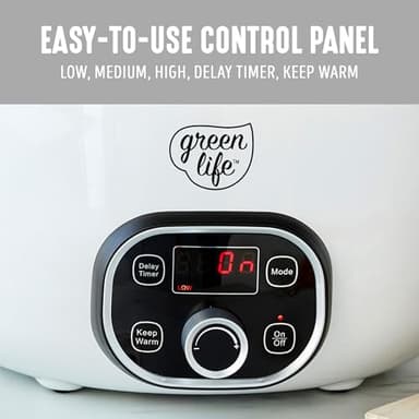 GreenLife 6QT Slow Cooker, Non-Toxic PFAS-Free Ceramic Nonstick Removable Interior Bowl, Programmable, Family Friendly, Keep Warm, Stovetop & Oven Safe, Dishwasher Safe Parts, Timer, Glass Lid, White - Image 6