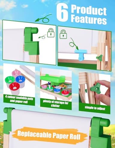 JOYOOSS Easel for Kids - Adjustable Wooden Art Easel with Paper Roll,Magnetic Double Sided Dry Erase Board,Outdoor Easel for Toddlers,Green - Image 5