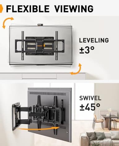 Perlegear Full Motion TV Wall Mount for Most 42–84 inch Flat Curved TVs up to 132 lbs, 12″/16″ Wood Studs, Bracket with Articulating Arms, Swivel, Tool-Free Tilt, Max VESA 600x400mm PGLF12 - Image 5