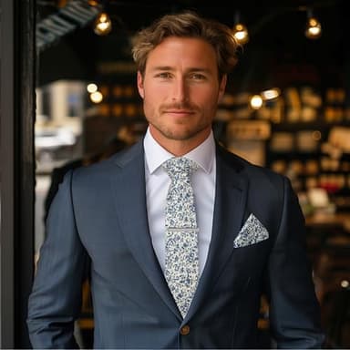 RBOCOTT 2.4" Cotton Floral Skinny Tie Necktie and Pocket Square With Tie Clip Set Flower Print Necktie for Wedding Party (6cm-8) - Image 2