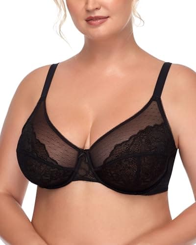 HSIA Minimizer Bras for Women Enchante Full Coverage Underwire Bras Plus Size Lifting Floral Lace Bra for Heavy Breast Black - Image 1
