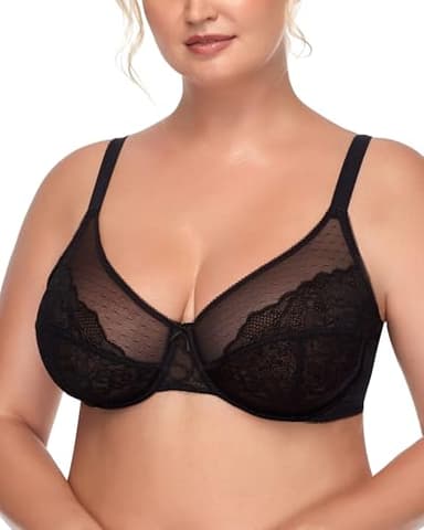 HSIA Minimizer Bras for Women Enchante Full Coverage Underwire Bras Plus Size Lifting Floral Lace Bra for Heavy Breast Black - Image 1