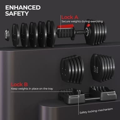 Yaheetech Adjustable Dumbbell Set 90lbs Fast Adjust Dumbbells Pair 2 in 1 Dumbbell Weight Set Free Weight Used as Barbell, with Tray for Men/Women Strength Training Equipment - Image 6