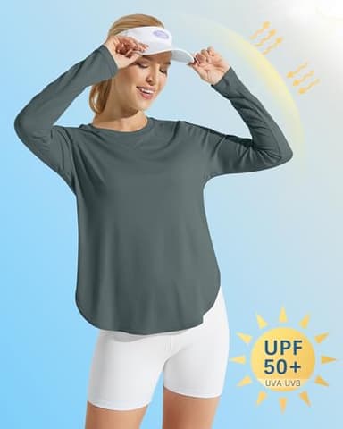 G4Free Long Sleeve Active Workout Shirts for Women UPF 50+ Running Hiking UV Shirts Lightweight Soft Athletic Tee Tops(Grey Sage,XL) - Image 3