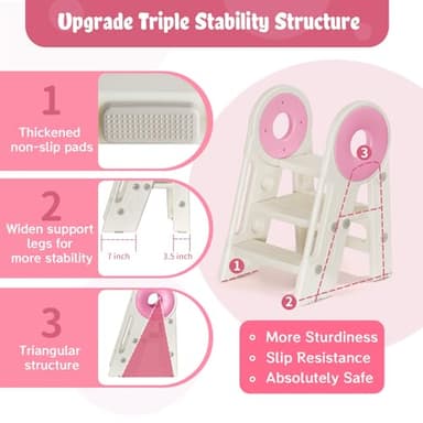 Foldable Toddler Step Stool, 2-3 Step Kids Bathroom Stool for Sink and Toilet, Non-Slip Potty Training Helper for Ages 18 Months to 3 Years (Pink) - Image 3