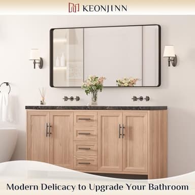 Keonjinn Black Bathroom Mirror for Over Sink, 48 x 24 Inch Large Rounded Rectangle Bathroom Vanity Mirror, Matte Black Farmhouse Wall Mirror, Tempered Glass, Seamless Aluminum Alloy Frame Full Mirror - Image 2