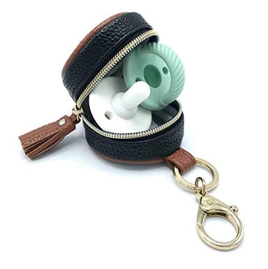 Itzy Ritzy Pacifier Holder Case with Clip - Pacifier Case Includes Clasp to Easily Attach to a Diaper Bag or Purse, Measures 2.5" in Diameter and Holds 2 Pacifiers (Coffee & Cream) - Image 3