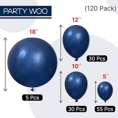 PartyWoo Navy Blue Balloons 120 pcs Different Sizes Pack of 18 12 10 5 Inch Pearl Dark Blue Balloon Arch Kit Garland for Graduation Wedding Baby Shower Birthday Party Decorations Blue-Z90 - Image 6