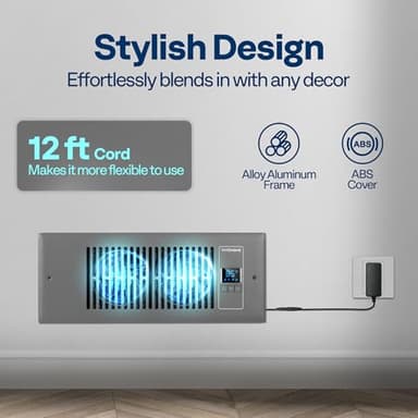 VIVOHOME Quiet Register Booster Fan with Opening 4" × 12" with Intelligent Thermostat 10-Speed Control, 13.8" x 5.5" Vent Cover, Smart Register Vent for Room Floor Wall, Gray - Image 5
