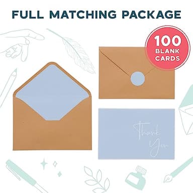 VNS Creations Thank You Cards With Envelopes Bulk Set & Stickers - 100 Pack 4x6 Blank Thank You Notes Bulk Box Set - Large Note Card Small Business, Wedding, Baby Shower & Bridal Shower - Light Blue - Image 4