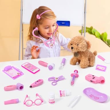 Meland Toy Doctor Kit for Girls, Pretend Play Toy Doctor Set with Dog , Carrying Bag, Stethoscope & Dress Up Costume Gift for Kids Toddlers Ages 3 4 5 6 Year Old for Role Play - Image 6