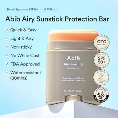 Abib Airy Sunstick Protection Bar Broad Spectrum SPF50+ 0.81 oz / 23 g (Semi- matte) | Korean Suncreen Stick Suncare Sunblock, No Whitecast, Protector Solar Barra, Water resistant - Image 2