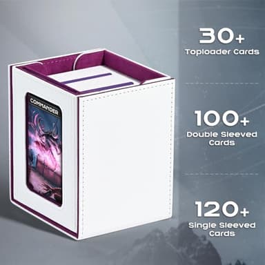 ZLCA MTG Deck Box with Commander Window Display, Trading Card Storage Box Holds 100 Double-Sleeved Cards Suitable for TCG/CCG/PTCG/EDH/Magic/Sport Cards (White&Purple) - Image 3