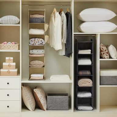 YOUDENOVA Hanging Closet Organizer, 6-Shelf Closet Hanging Storage with Side Pockets, Beige - Image 2