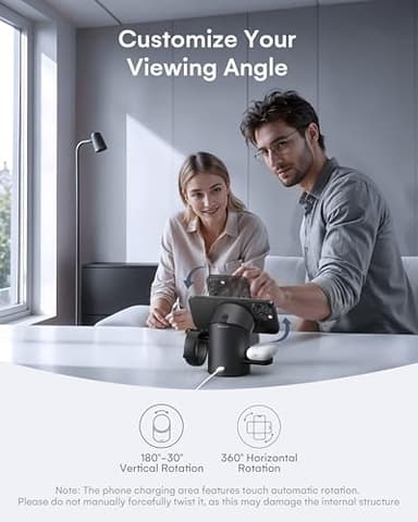 ZEEHOO 3 in 1 Charging Station for Apple Devices, Mag-Safe Charger Stand, Qi2 15W Auto-Rotating Wireless Charger for iPhone 17 16/15/14/13/12 Series& AirPods& iWatch(Black) - Image 5