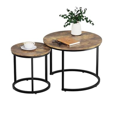Smuxee Nesting Coffee Table Set of 2, 23.6" Round Coffee Table Rustic Wood Top with Adjustable Non-Slip Feet, Industrial End Table Side Tables for Living Room Bedroom Balcony Yard - Image 8