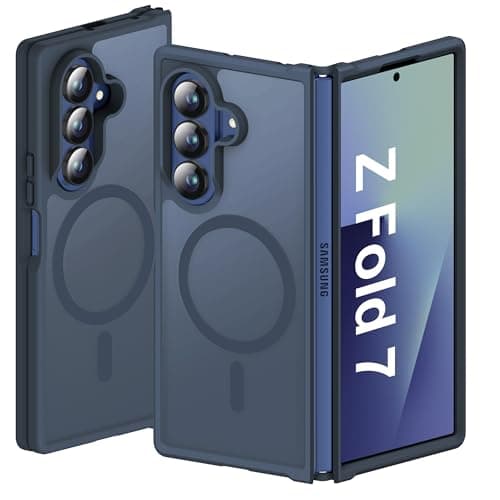 ORETECH Magnetic for Samsung Galaxy Z Fold 7 Case, Translucent Back Non-Slip Hard PC Shockproof Bumper Protective Phone Case Cover for Samsung Z Fold 7 - Navy Blue - Image 1