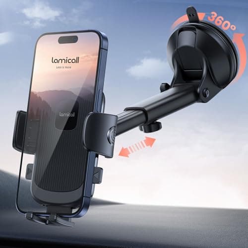 Lamicall Car Phone Holder - [Strongest Military-Grade Suction Cup] 360° Rotation Phone Holders for Your Car Quick Release Adjustable Car Phone Mount Dashboard for iPhone 17 16 Galaxy Smartphone Truck - Image 1