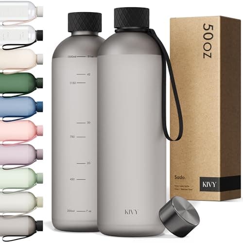 KIVY Large Water Bottle 50oz [Lightweight & Shatterproof] Fits Backpack & Cupholder for Travel, Sports, School - Black water bottle no straw - 1.5 Liter water bottles - 50oz Water bottle - Image 1