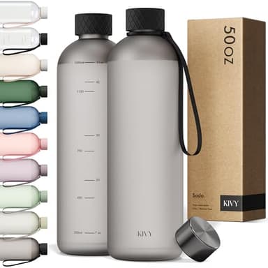 KIVY Large Water Bottle 50oz [Lightweight & Shatterproof] Fits Backpack & Cupholder for Travel, Sports, School - Black water bottle no straw - 1.5 Liter water bottles - 50oz Water bottle - Image 1