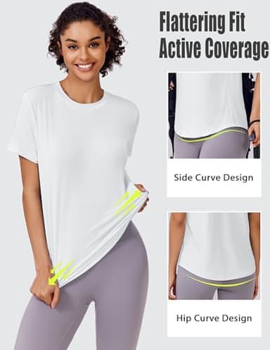 PINSPARK Soft Sun Shirt for Women UPF Protection Quick Dry Short Sleeve Crewneck Workout Tops Casual Garden Yoga Shirts,White Small - Image 4