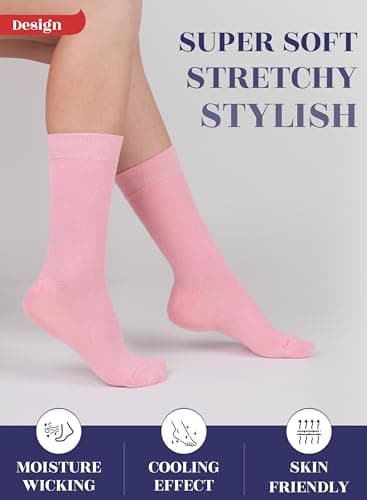 Hugh Ugoli Womens Rayon derived from Bamboo Dress Socks, Crew Soft Thin Calf Socks for Business, Autumn & Fall, Trouser & Casual, Purple/Pink/Blue, 3 Pairs, Shoe Size: 6-9 - Image 3
