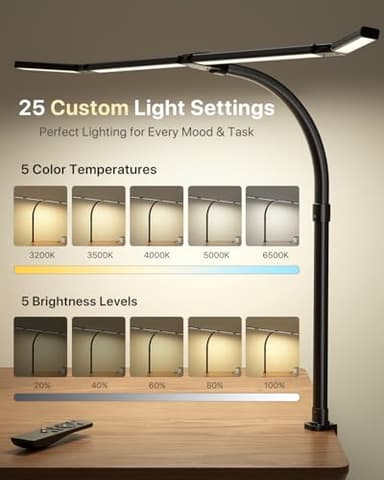 ONEMIX 42" LED Desk Lamp with Clamp, Architect Desk Light with Remote, Adjustable 4-Segment Bar, 1800LM Bright, Eye-Caring Desk Lamp for Home Office, Reading, Study, Dual Monitors, Workbench (Black) - Image 7