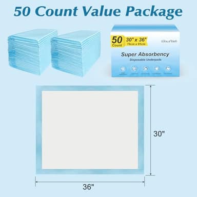 Wowflash Super Absorbency Disposable Leakproof Underpads with Quick Drying for Baby, Adults, Puppy, Dog Bed Pee Pads, Extra Large, XXL Incontinence Pads, 30” x 36”, 50 Count - Image 7