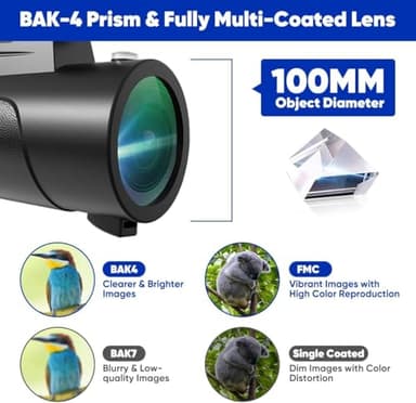 Monocular Telescope with Lights HD Monoculars 80x100 for Adults High Powered Monocular for Hunting with Smartphone Holder & Tripod, Handheld Telescope Suitable for Bird Watching Stargazing-Black - Image 4