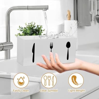 Allhercom Plastic Utensil Holder, Knife Fork and Spoon Holder Silverware Caddy, Acrylic Kitchen Cutlery Storage Box, Flatware Organizer for Countertop, Indoor Outdoor Party Tableware Holder (White) - Image 5