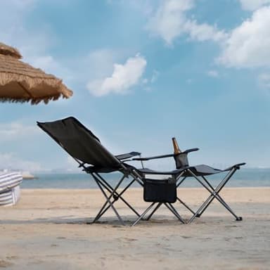 apollo walker Camping Chairs for Adults - 6 Legged Beach Chair with Foot Rest, Adjustable 90° - 135° Reclining Lounge Chair Outdoor, Folding Chairs for Outside with Detachable Pillow & Carry Bag Grey - Image 2