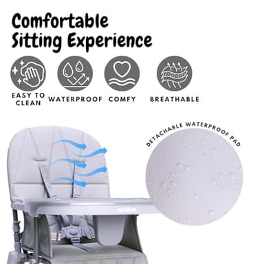 Bicystar Foldable Baby High Chair with Easy Clean Double-Layer Tray, Adjustable Foot Rest, Safety First 5 Point Harness, Compact Space Saver Baby Feeding Chair Portable for Travel - Image 6