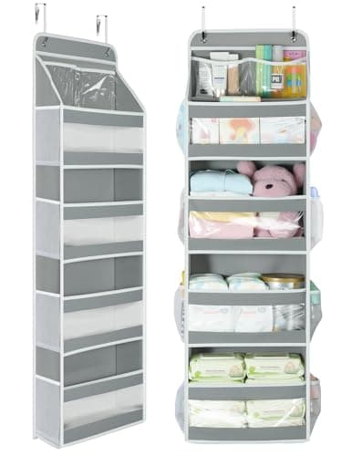 Yecaye 5 Tier 1Pc Over the Door Organizer, Swing-proof Door Organizer Hanging with Clear PVC Windows, Behind the Door Storage for Bedroom Nursery Closet Laundry Pantry Bathroom, Grey - Image 1