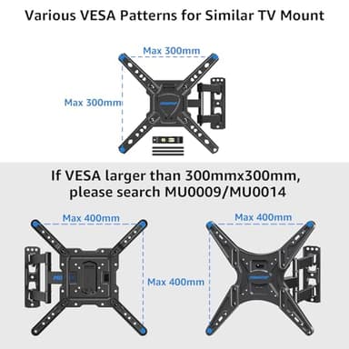 MOUNTUP Full Motion TV Wall Mount for Most 26-60 Inch TVs, Max VESA 400x400mm Wall Mount TV Bracket with Swivel Tilting Extension Level Adjustment for LED LCD Flat Curved TVs Up to 77 LBS, MU0018 - Image 3
