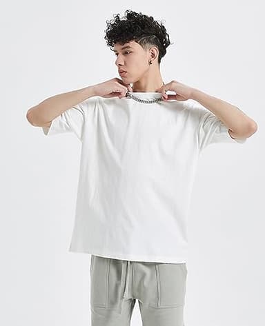 Mens Oversized T-Shirts Fashion Loose Fit Crewneck Tshirt Streetwear Heavyweight Short Sleeve Tee Shirt Gym Workout Tops(White,l) - Image 4