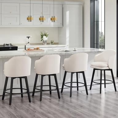 Counter Height Barstools 26 inch Upholstered Swivel Bar Stools with Back and Wood Legs for Kitchen Island,Set of 4,Beige Fabric - Image 8