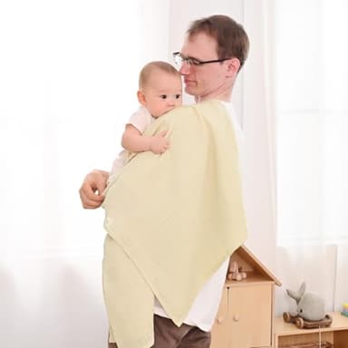 david's kids 4 Pack Baby Muslin Swaddle Blankets 47" x 47", 100% Cotton Swaddling Blankets Wrap for Boys Girls, Ultra Soft Breathable Receiving Blanket, New Born Essentials, Green&Grey&Blue&Beige - Image 2