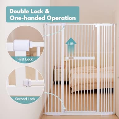 No Pawblems 55.1" Extra Tall Pet Gate for Cat/Dog, 29.9-44.4" Wide Auto Close Tall Cat Gate, NO Drilling Pressure Mounted for Doorways/Hallways, 1.37" Narrower Bar Spacing, White - Image 5