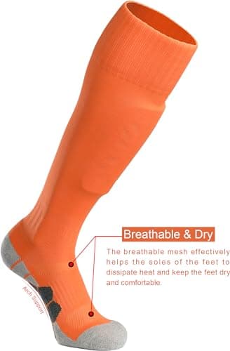 APTESOL Youth Soccer Socks Boys Girls Women Knee High Team Sport Cushion Sock Kids Long Tube Cotton Athletic Compression Socks (5-Pair Orange-A,Small) - Image 6