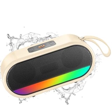 Dyurwa Portable Bluetooth Speaker with LED Lights Punchy Bass Wireless Speaker 10H Playtime Built-in Mic Bluetooth 5.3 IP6 Waterproof for Party/Outdoor White - Image 1