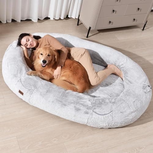 Human Dog Bed for People Large - Bean Bag Adult Size Giant Extra Sized for Kid Waterproof and Washable Anti-Slip Grey 74" x50" x12" (Grey White)