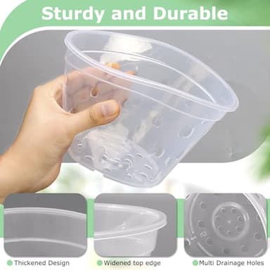YOPIKUU Orchid Pot, 8 Pack 6 Inch Orchid Pots with Holes and Saucers, Clear Plastic Flower Plant Pot for Indoor Outdoor Plants, Slotted Orchids Planter(6Inch) - Image 2