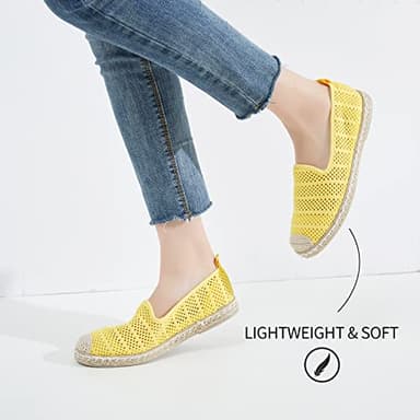 BABUDOG Women's Breathable Mesh Flats Shoes, Soft Loafers Flats, White Slip on Shoes Loafers(Yellow.US8) - Image 5