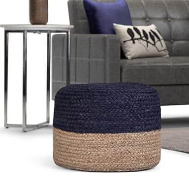 SIMPLIHOME Lydia Boho Round Pouf in Navy, Natural Braided Jute for the Living Room, Bedroom and Kids Room - Image 2